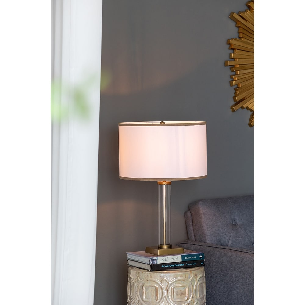 16x16x24" Gold and White Table Lamp with Glass Cylinder and Pedestal Base (Lamp Shade Assembly Required)