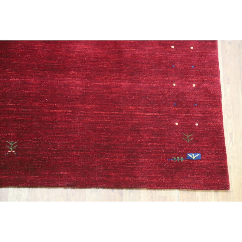Red Wine Gabbeh Indian Area Rug Hand-Knotted Wool Carpet - 6'8" x 9'7"