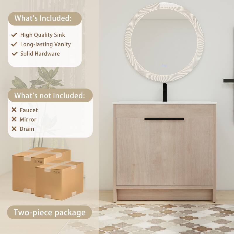 ARTCHIRLY 24/30/36 Inch Bathroom Vanity with Sink, Freestanding Bathroom Vanity with 2 Soft Close Doors and Adjustable Shelf