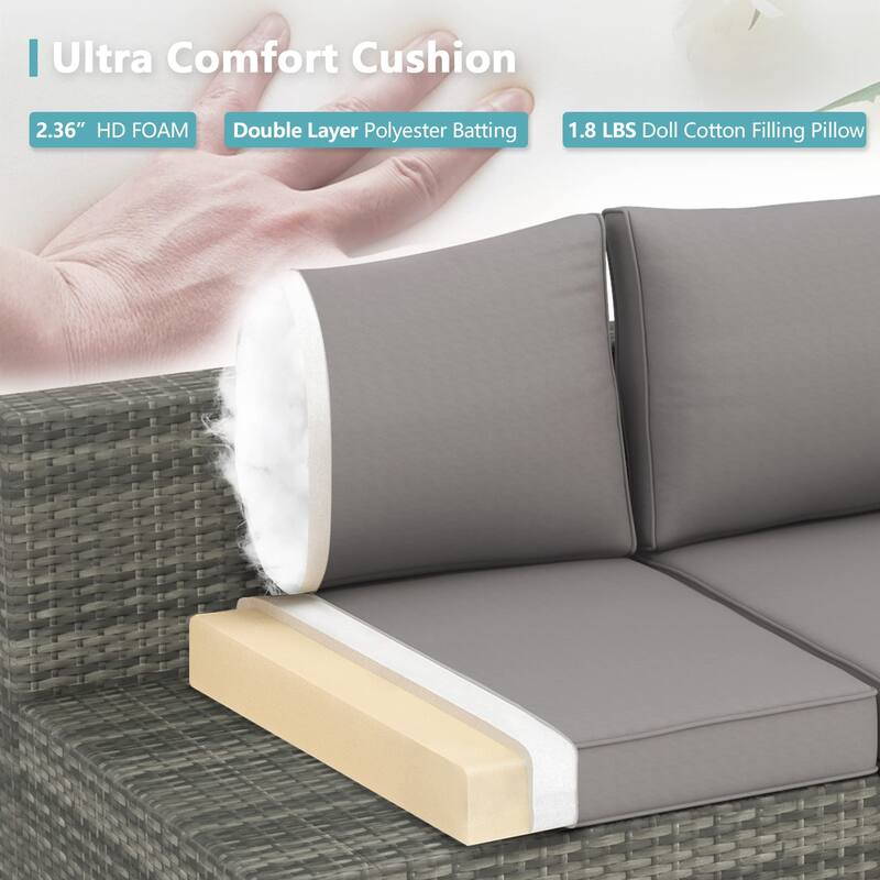 7-Position Adjustable Patio Sectional Sofa Set, 7-Piece All-Weather Rattan Furniture for Garden Backyard - N/A