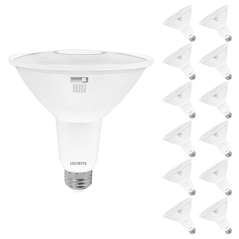 Luxrite PAR38 LED Flood Light Bulb 13W=90W 5CCT 1200 Lumens Dimmable Spotlight Bulb Damp Rated ETL Listed E26 (12 Pack) - Color Selectable 2700/3000/3500/4000/5000