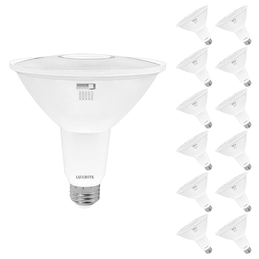 Luxrite PAR38 LED Flood Light Bulb 13W=90W 5CCT 1200 Lumens Dimmable Spotlight Bulb Damp Rated ETL Listed E26 (12 Pack)