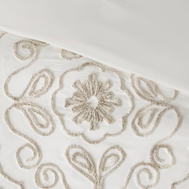 Madison Park Juliana Ivory/ Taupe Tufted Cotton Chenille Duvet Cover Set
