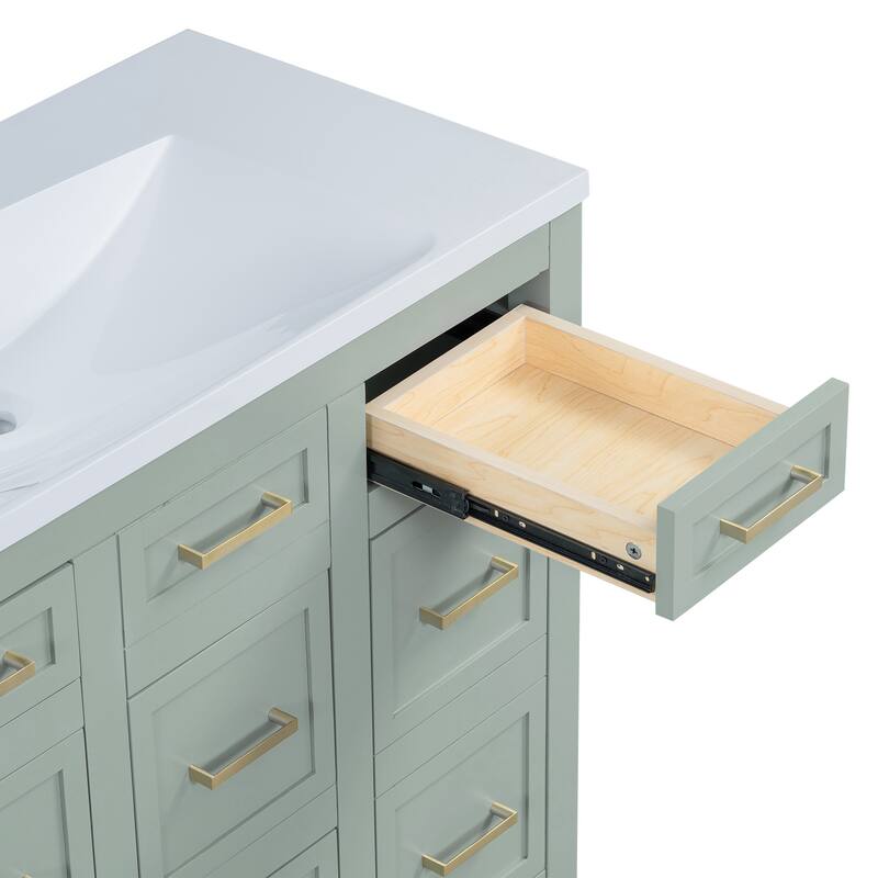 36" Bathroom Vanity Cabinet with Center Rectangular Resin Sink, 4 Drawers Bathroom Storage Cabinet w/ Adjustable Shelves, Green