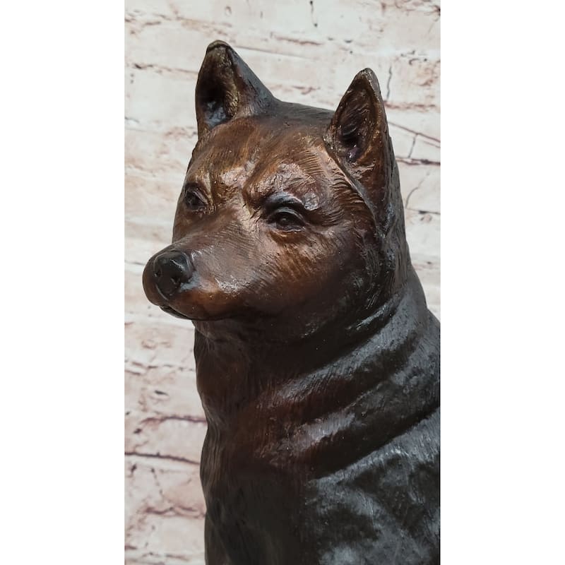 Shiba Inu Puppy Imitative Dog Bronze Sculpture Statue Figurine Collectible Art