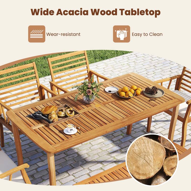 Gymax 3 Pieces Outdoor Dining Set for 4 People Patio Acacia Wood Table