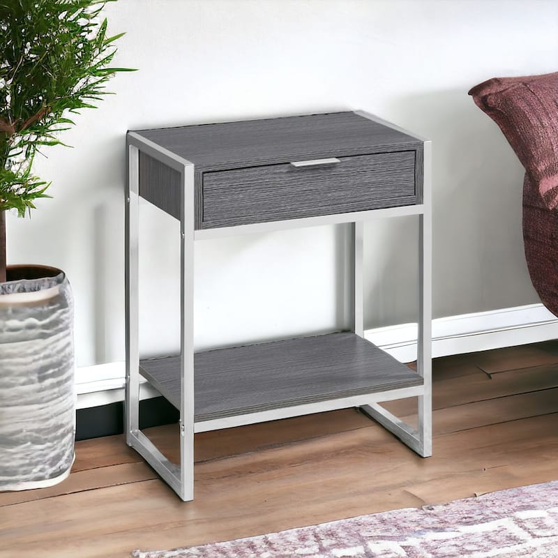 Modern 24" Bedside Table with Drawer and Shelf Rectangular Wood Top and Metal Frame Accent Table - 19.5”L x 12.75”W x 23.75”H
