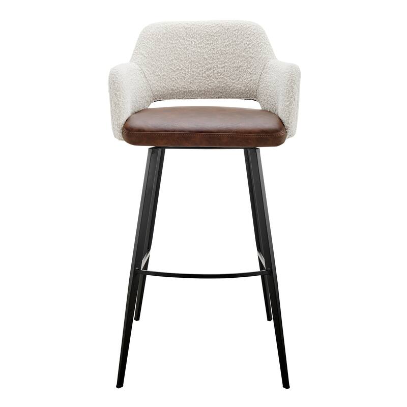 Desi Swivel Bar Stool in Ivory Fabric and Dark Brown Leatherette with Black Base - Set of 1
