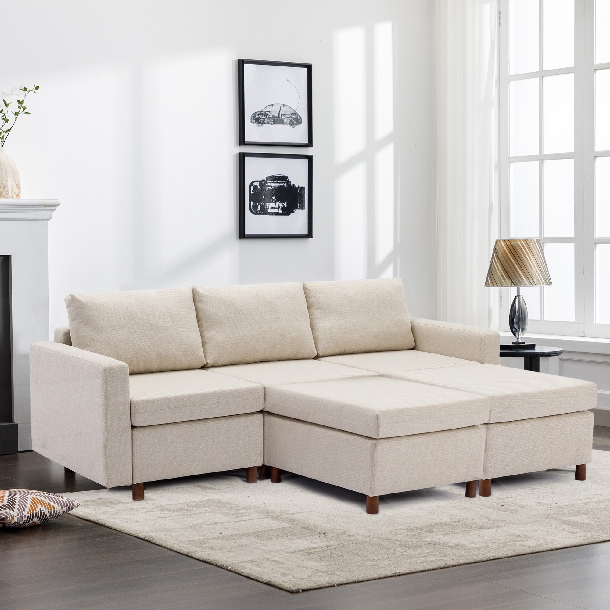 Module Cream Sectional Sofa Loveseat Recliner Sofa with 2 Ottoman