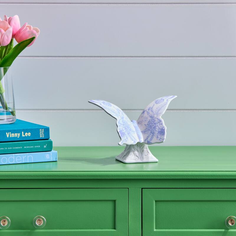 7" Dolomite Butterfly On Pedestal - Blue