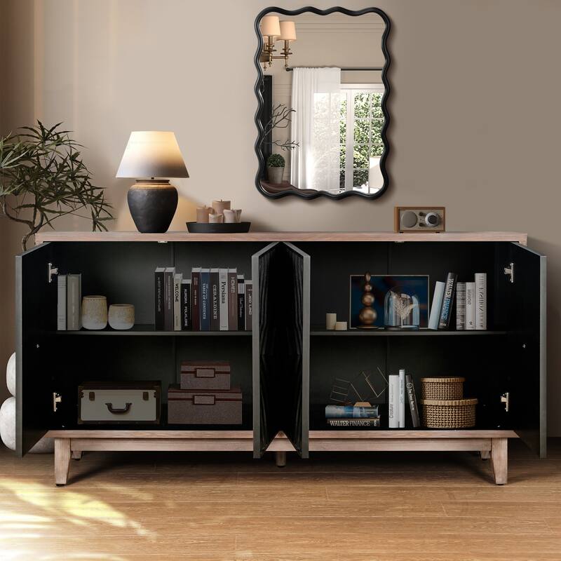 Modern Mid-Century Wooden Adjustable Divider Dining Cabinet