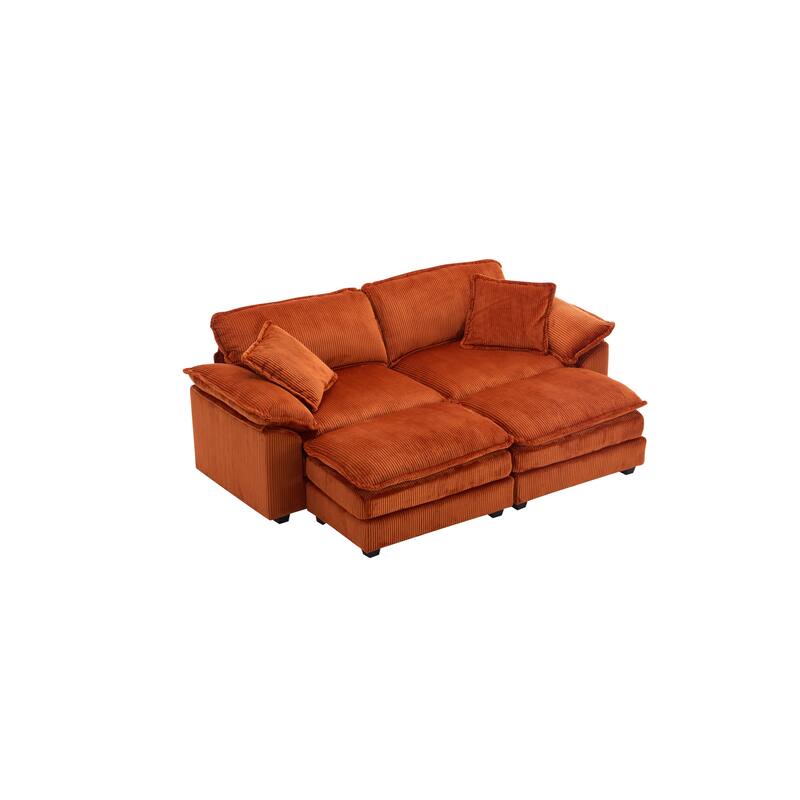 Corduroy Sleeper Sectional Sofa, Loveseat & Ottomans Chaise Lounge Set