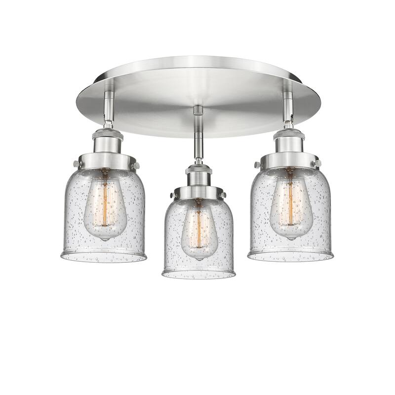 Innovations Lighting Bell - 3 Light 17" Flush Mount - Satin Nickel/Seedy