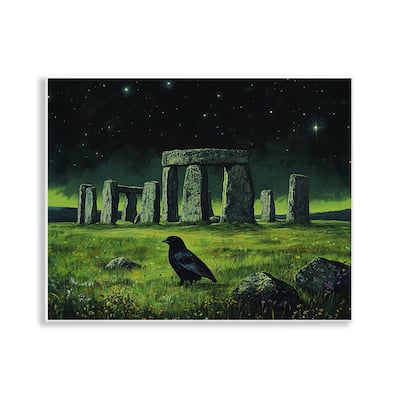 Stupell Crow & Stonehenge at Night Wall Plaque Art Design By Tom Crehan