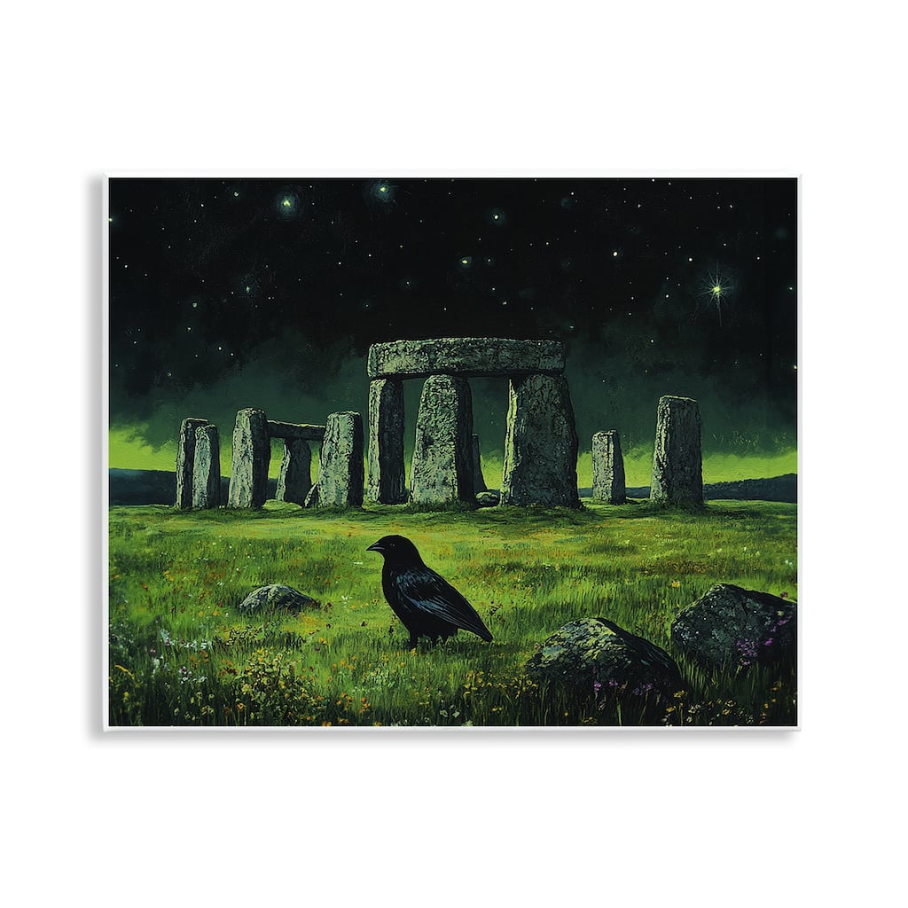 Stupell Crow & Stonehenge at Night Wall Plaque Art Design By Tom Crehan