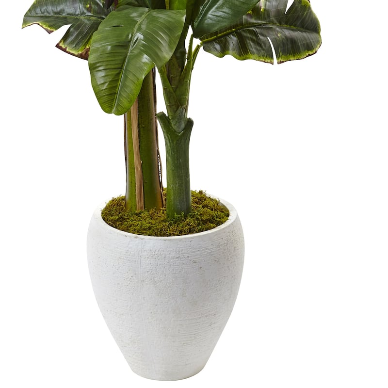 Faux Banana Tree 5ft with Planter - Tropical Decor, Realistic Artificial Plant, Indoor Outdoor Accent - Green