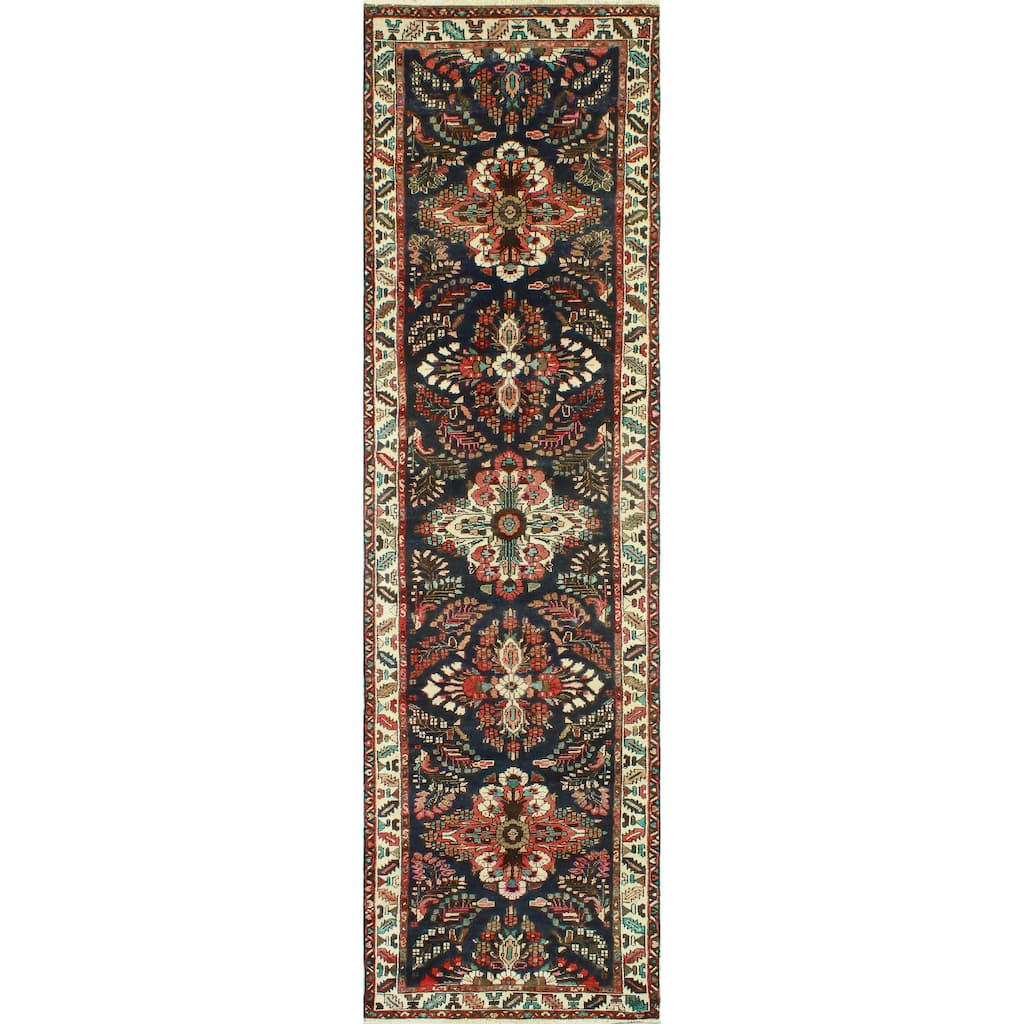 Fine Vintage Distressed Idi Charcoal/Ivory Runner - 3'5" x 12'10"