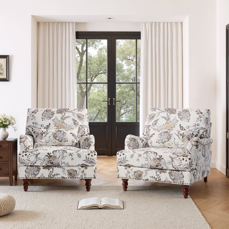 Set of 2 Mid Century Chenille Upholstered Accent Chairs