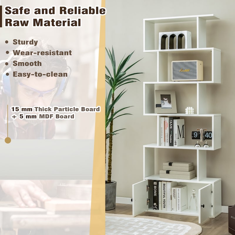 Gymax 2PCS 6-tier Geometric Bookcase S-shaped Z-shelf Bookshelf