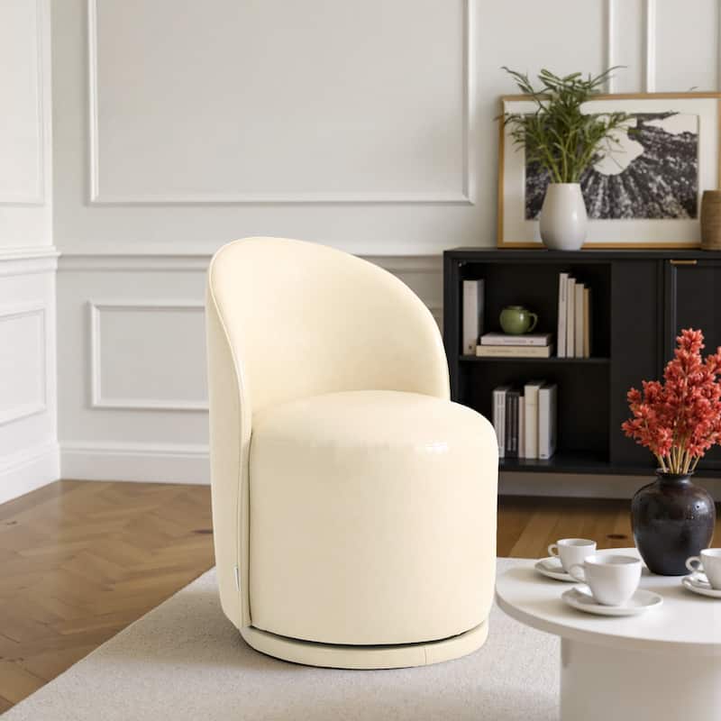 Modern Armless 360-Degree Swivel Dining Chair Barrel Chair - SINGLE - CREAM LEATHER