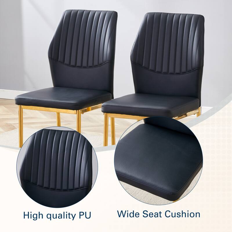 Roomfitters PU Dining Chairs with Gold Metal Legs, Vertical Stripe Back, High Resilience Upholstered Set of 4