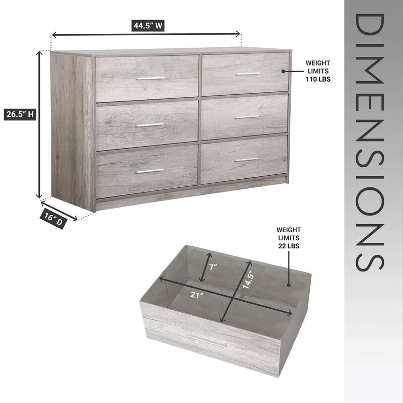 6 Drawer Dresser with Fabric Drawers and MDF Frame Modern Storage