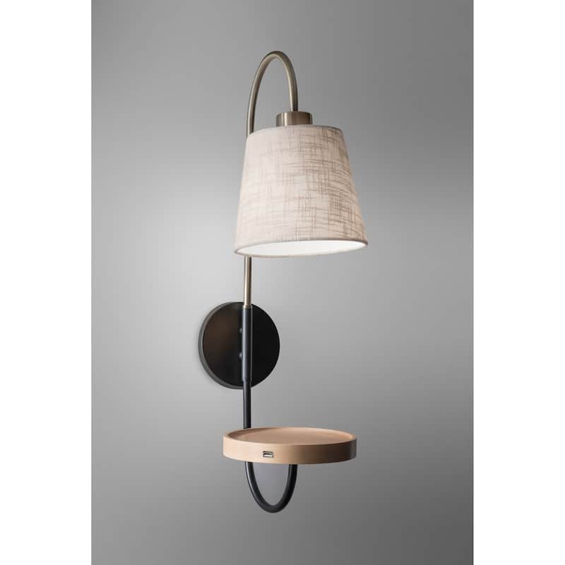 Adesso Jeffrey Black and Antique Brass Wall Lamp Wall Light, with USB Port