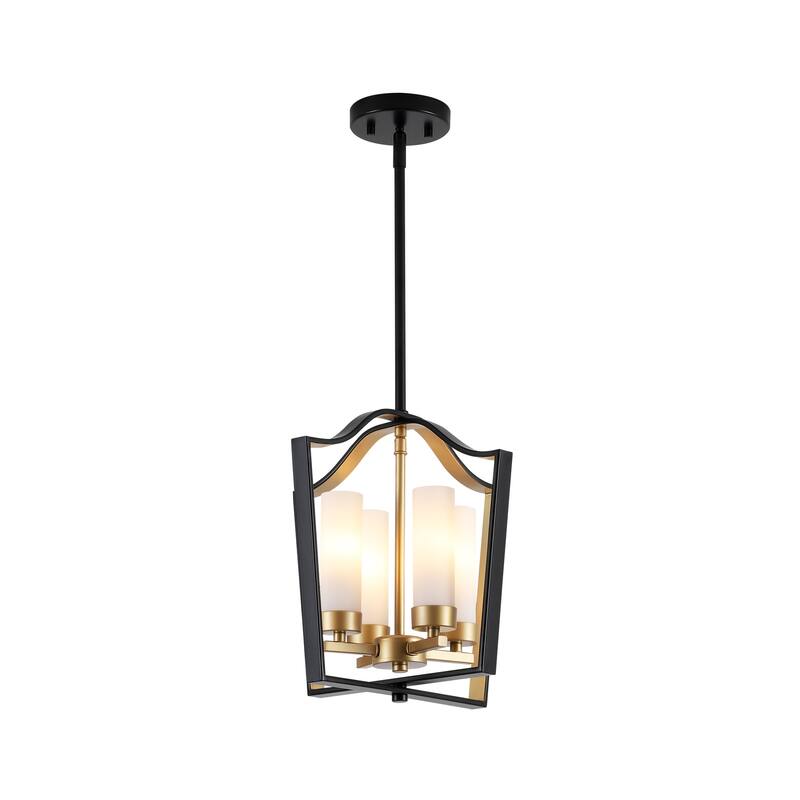 4-light Modern Matte Black with Gold Cage Design Candle-style Chandelier For Use in Bedrooms, Dining Rooms