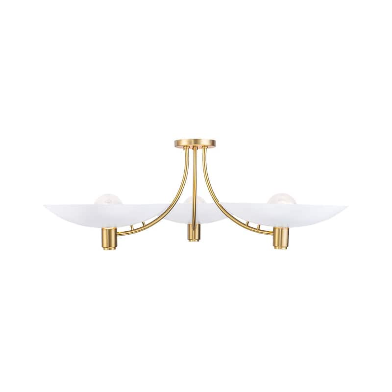 3-Light White Brass Sputnik Saucer Semi Flush Light Curved Arms - 40.6 Inches