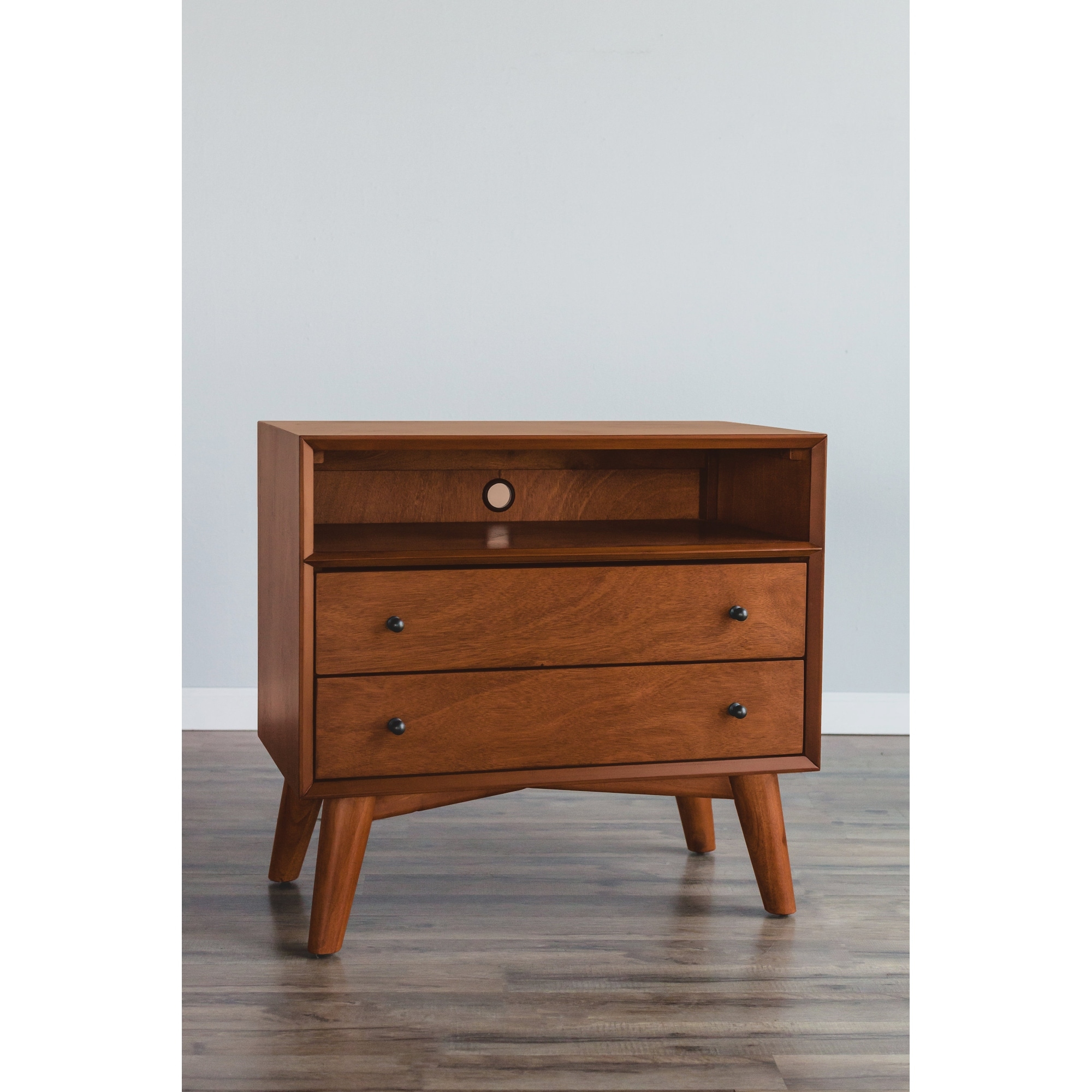 Alpine Furniture Flynn Mid Century Modern Large 2 Drawer Nightstand