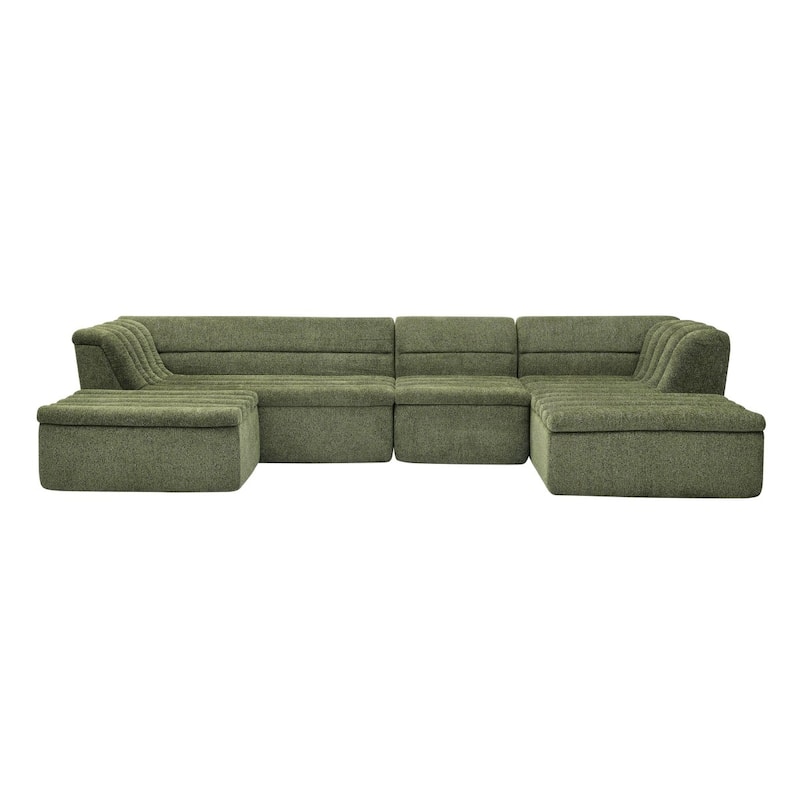 135" U-Shaped Modular Chenille Upholstered Sectional Sofa with Ottoman, No Pillows Included