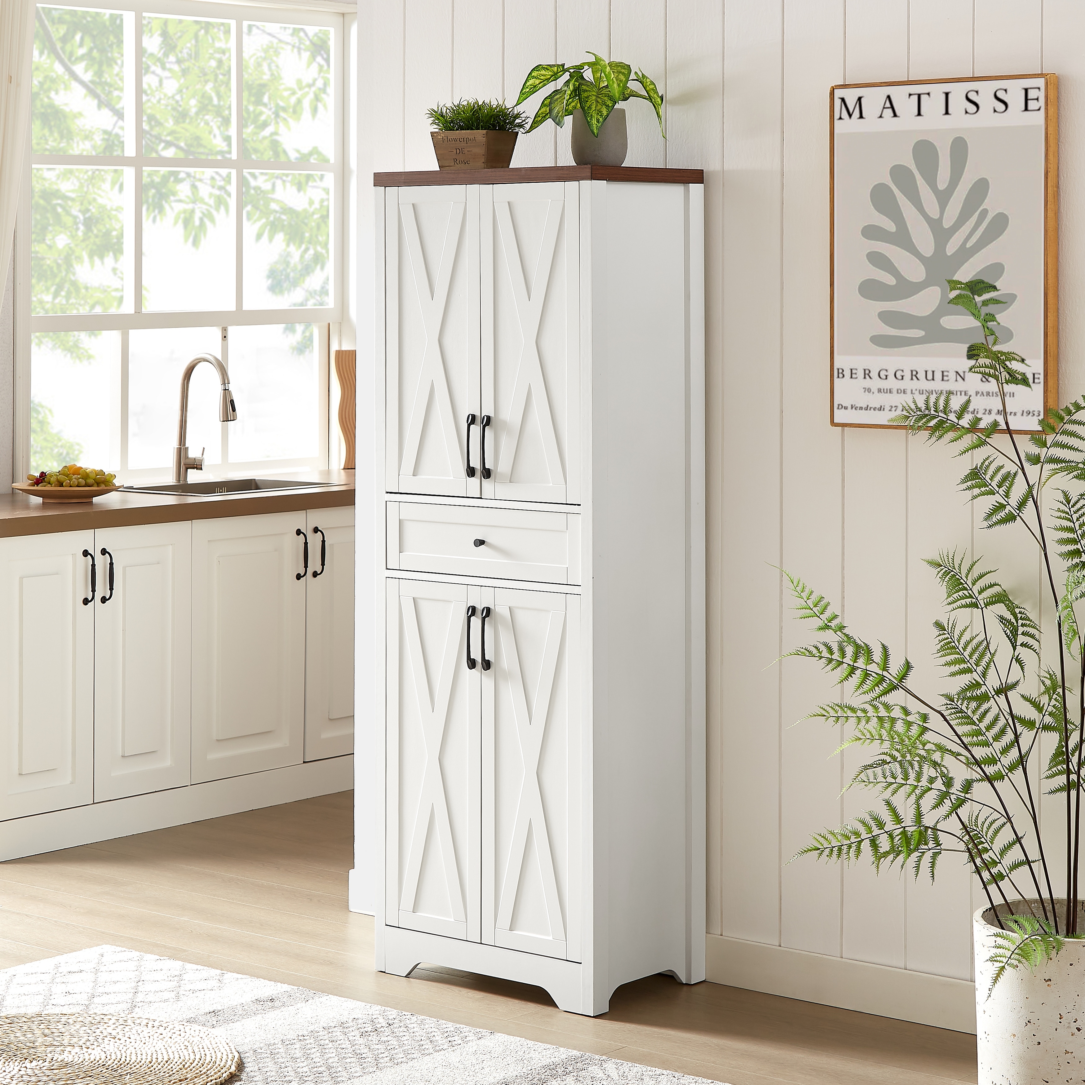 68" Tall Kitchen Pantry Storage Cabinet with Drawer, Freestanding Sideboard Buffet Cabinet for Kitchen Dining Room, White