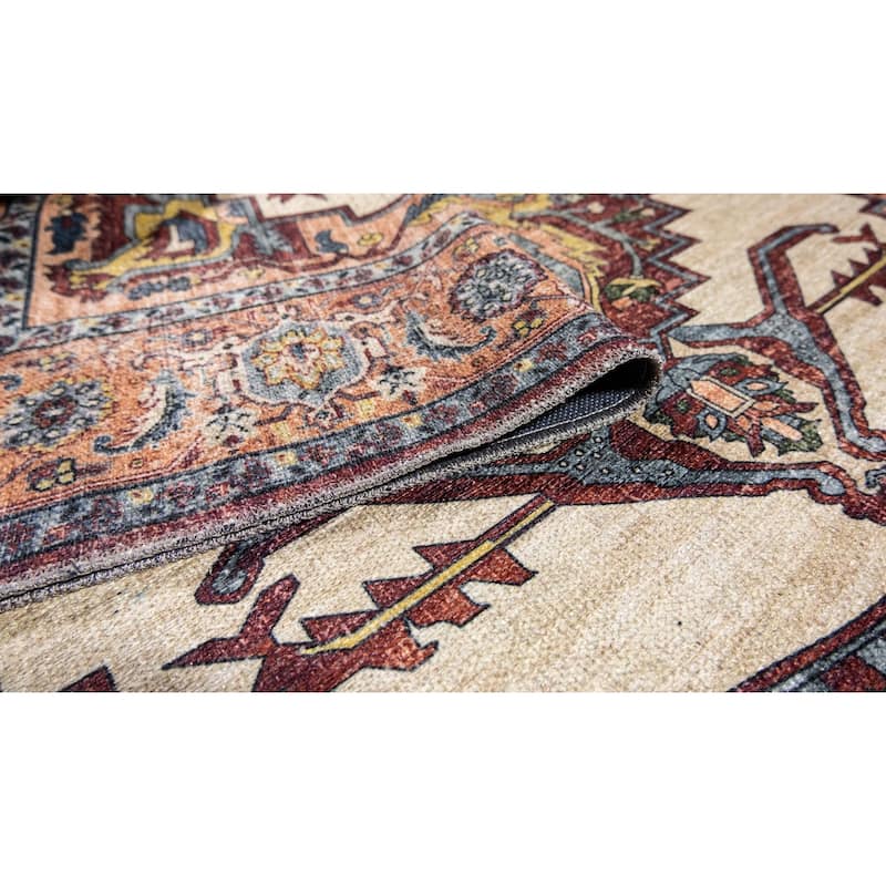 L'Baiet Jessie Brick Red Traditional Machine Washable Rug