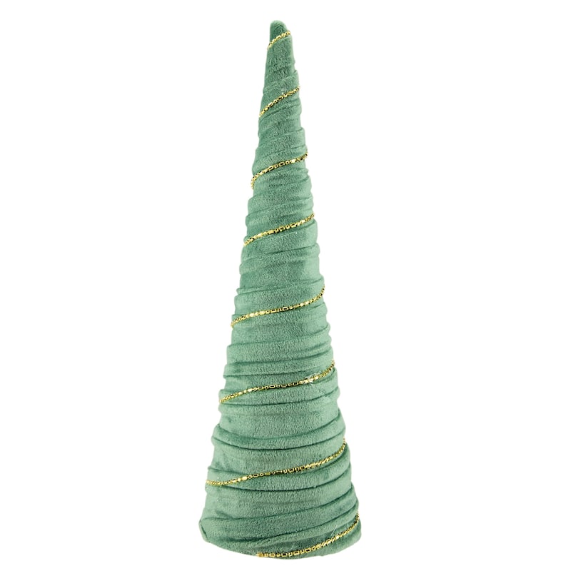 11.5" Green Fabric with Gold Garland Christmas Cone Tree