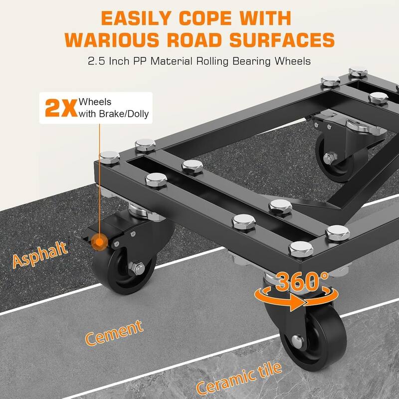 4-Pack Heavy-Duty Car Dolly Set 6000-lb Capacity with Locking Swivel Casters