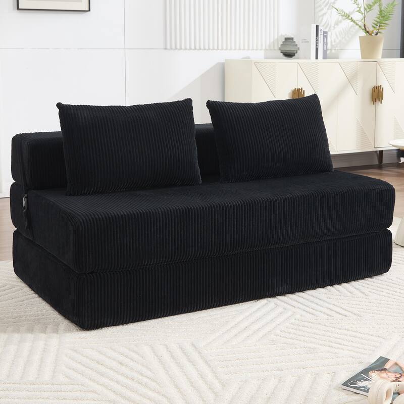 Rossetta Contemporary Square Space-Adaptive Foldable Design Corduroy Lasting Comfort Sofa, Easy to Assembly and Store - Black