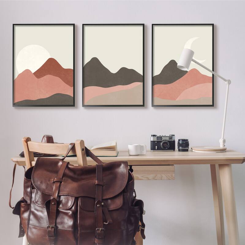 Stupell Sun and Crescent Moon Desert Canyon Mountain Landscape 3pc Multi Piece Framed Wall Art Set