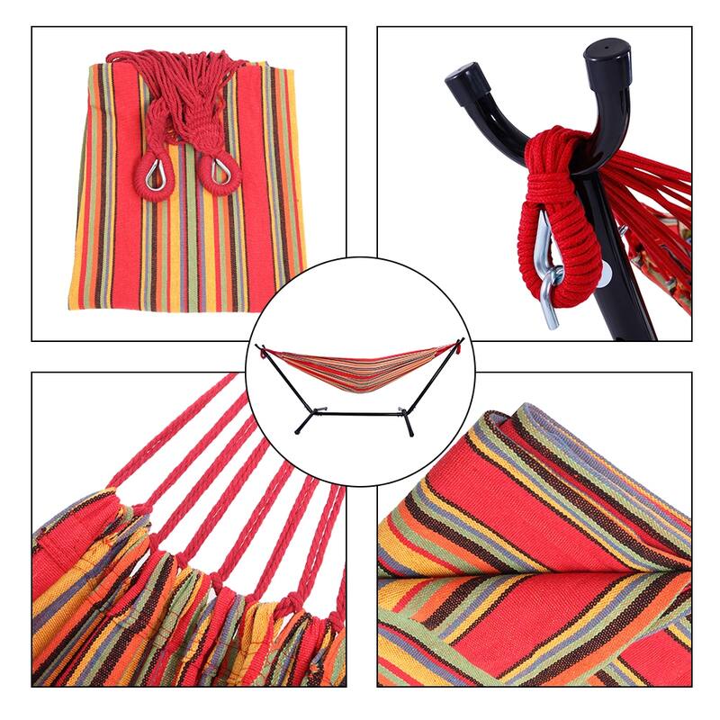 Portable Outdoor Polyester Hammock Set Black Background & Silver Flower & Colorful - 78.74 x 55.12