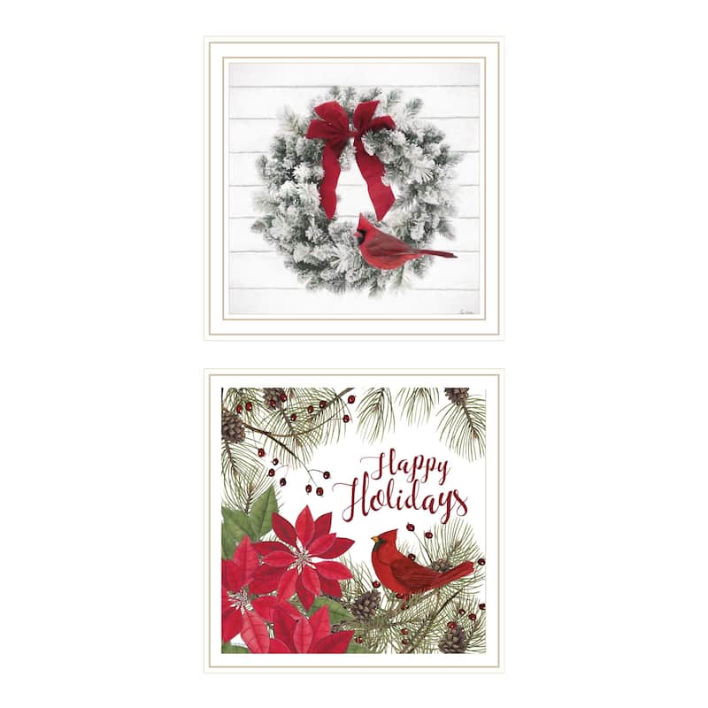 2-Piece Framed Wall Art Set - Cardinal Wreath, White Frame