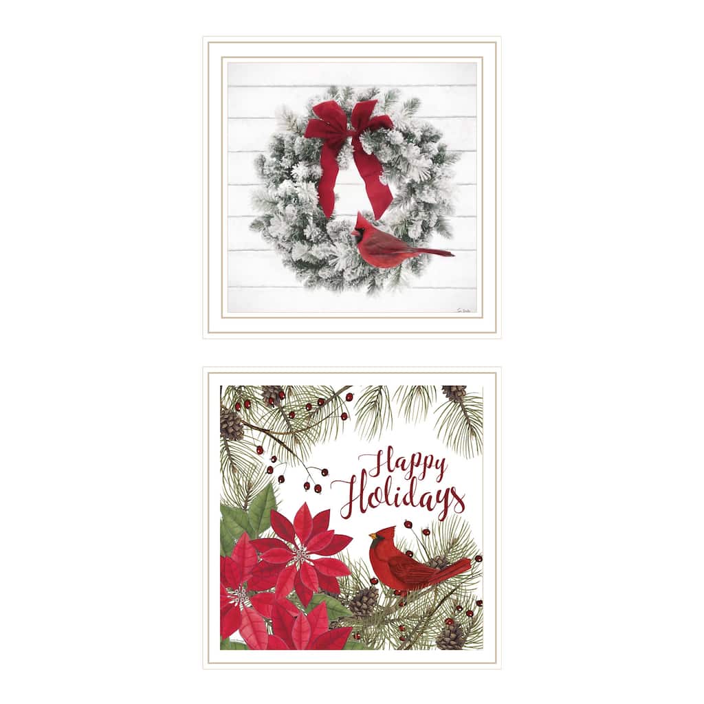 2-Piece Framed Wall Art Set - Cardinal Wreath, White Frame