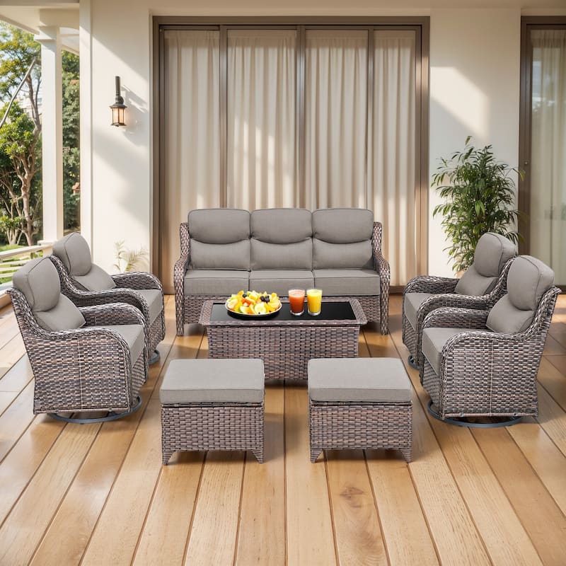 Gymojoy 8-Piece Patio Furniture Set with Swivel Glider Chairs, 6-Inch Ultra-Plush Cushions & Water-Resistant Olefin Fabric
