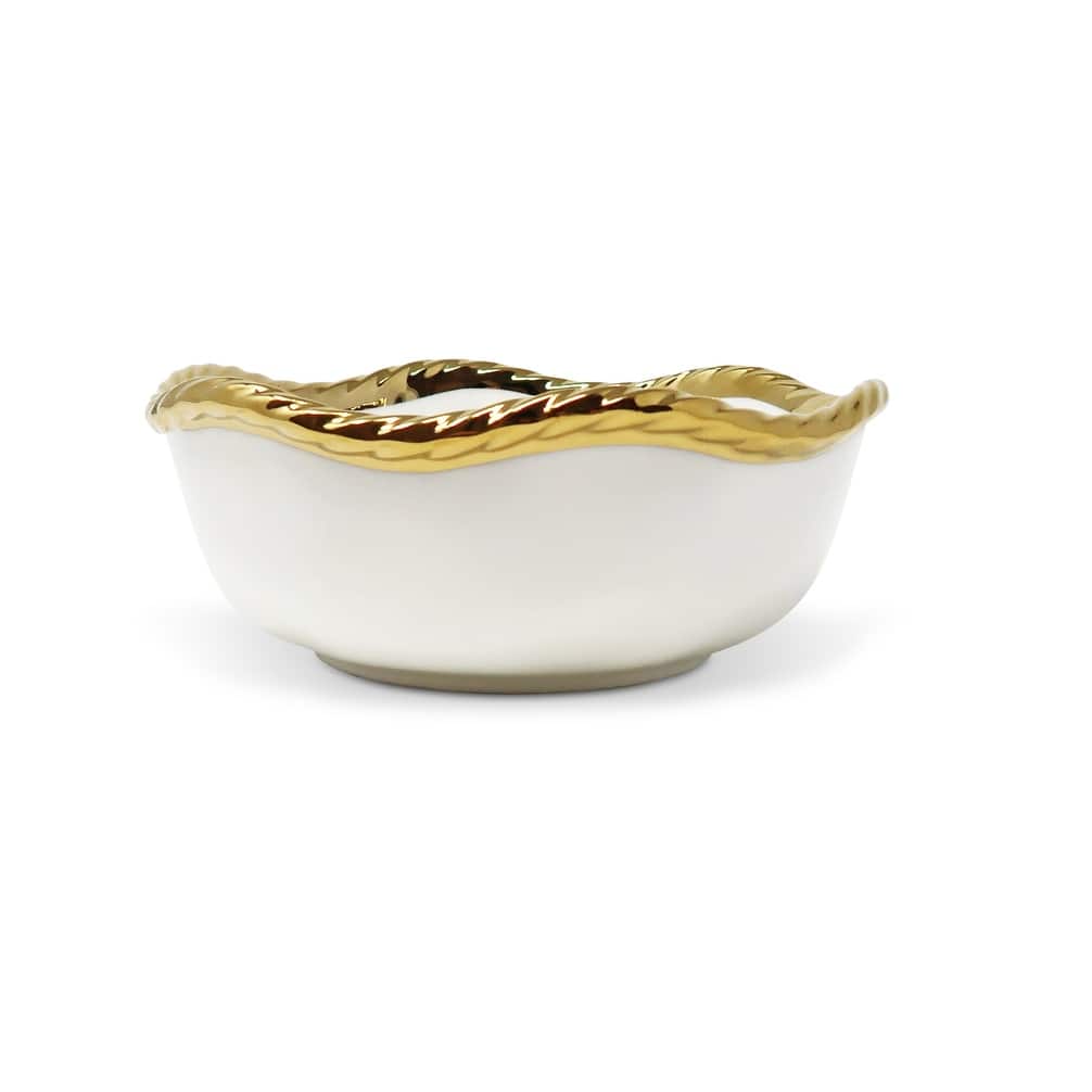 Set of 4 New Bone China Soup Bowls with Gold Rope Edge