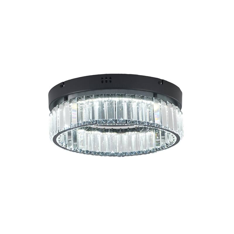 1-Light Black Dimmable LED Flush Mount With Clear Crystals