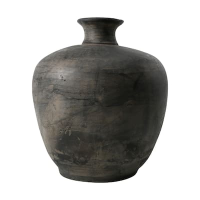 Artissance Earthy Gray Short Neck Pottery Vase, 12 Inch Tall