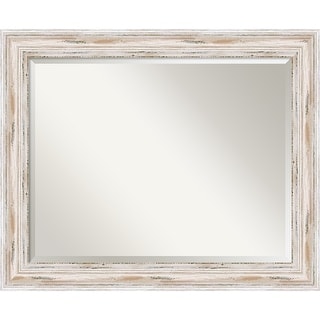 Beveled Wood Bathroom Wall Mirror - Alexandria White Wash Frame - Outer Size: 33 x 27 in