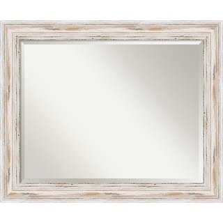 Beveled Wood Wall Mirror - Alexandria White Wash Frame - Outer Size: 33 x 27 in - Outer Size: 33 x 27 in