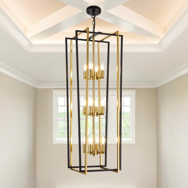 12 Light Lantern Chandelier Lighting 15 Inch Entryway Chandelier Light Fixture for High Ceilings Height Adjustable N A On Sale Bed Bath Beyond 41715865