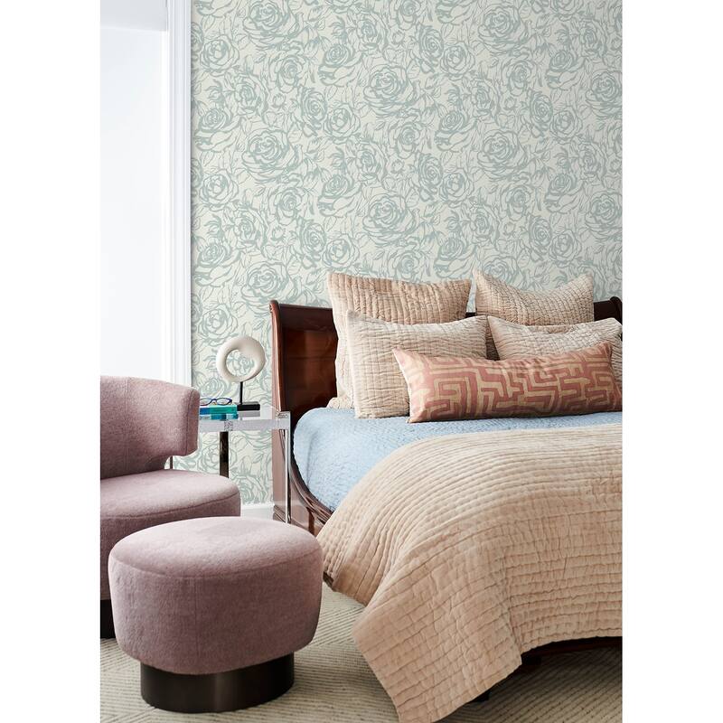 A-Street Prints Nelda Light Blue Rose Wallpaper