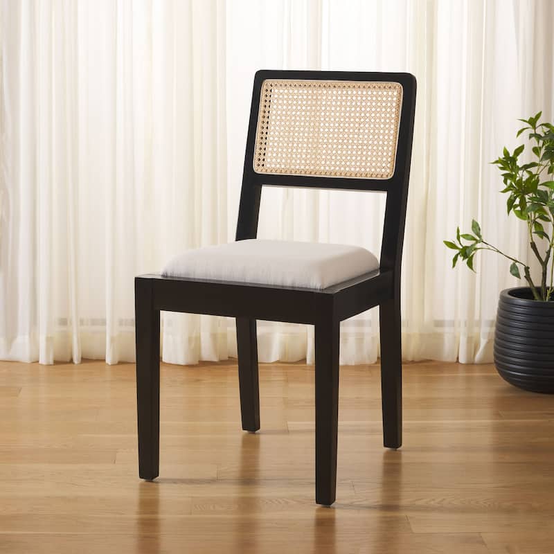 SAFAVIEH Suzetta Solid Wood Dining Chair - 18"W x 22"D x 35"H - Black And Natural/White