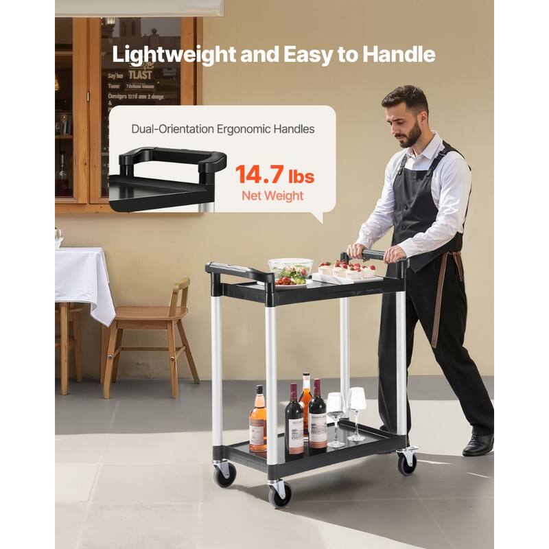 2-Tier Heavy Duty Utility Cart with Lockable Wheels for Easy Mobility - 31.5 x 16.1 x 37.2 in
